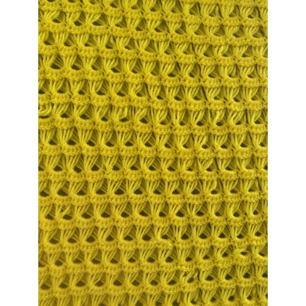 Hand Crochet Bright Yellow Afghan with Scalloped‎ Edge 60x 50